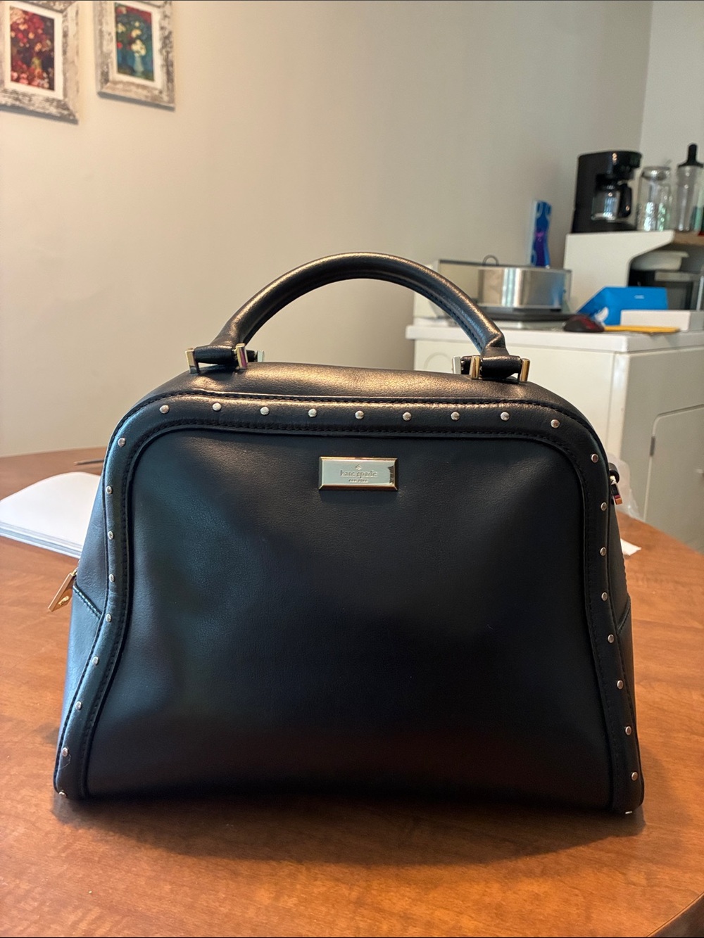 kate spade Black Leather Top-Handle Satchel with Studs